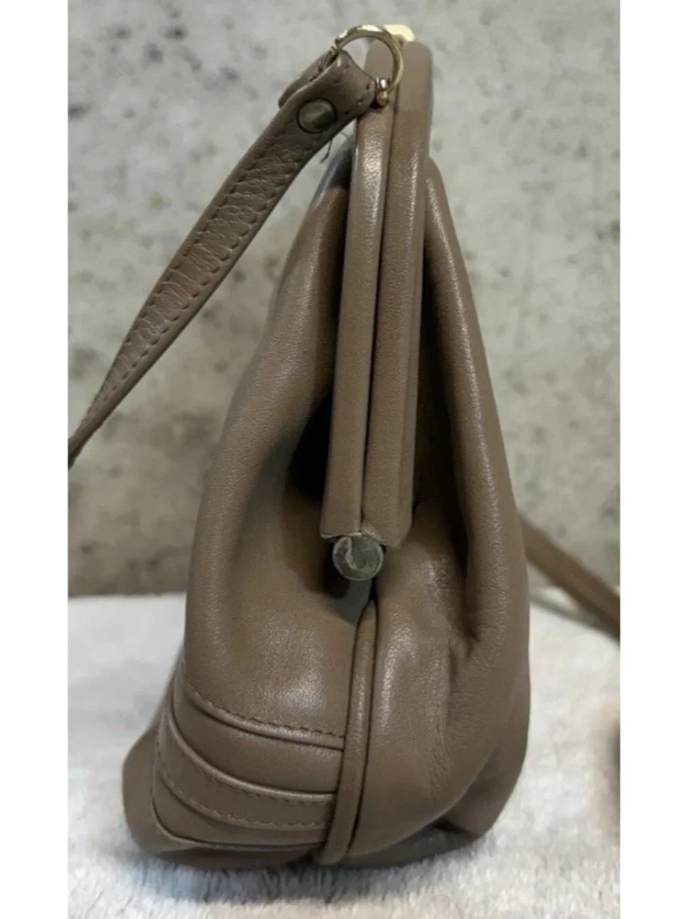 Vintage John Romain Beige Tan Leather Small Crossbody Handbag Purse Shoulder Bag